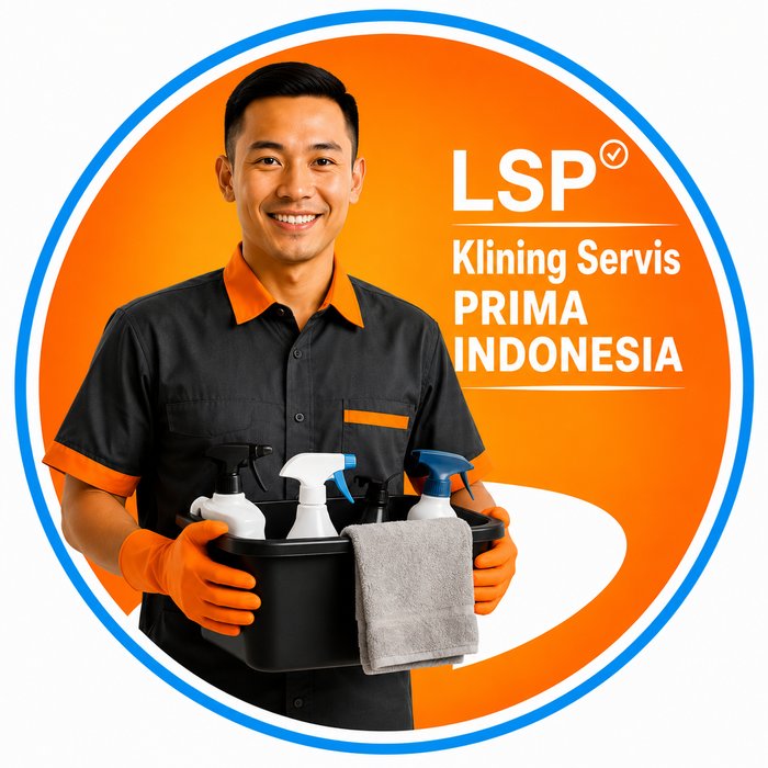 Petugas kebersihan dengan perlengkapan lengkap